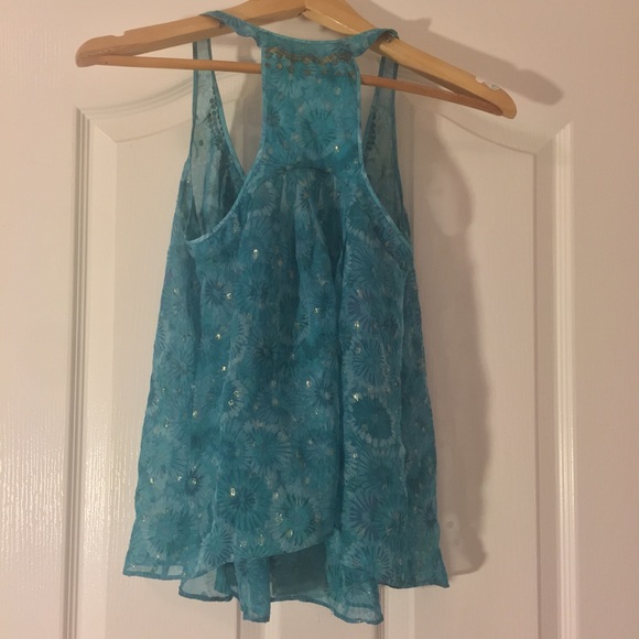 Rebecca Taylor Blue Floral Sheer Tank Top sz 0 - Picture 5 of 6